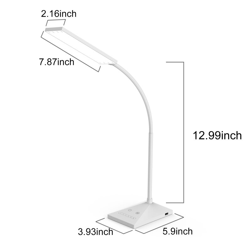 RAOYI LED Desk Lamp, 12W Dimmable Table Lamp Eye-Caring Reading Light with USB Charging Port Touch Control 5 Color Modes 7-Level Brightness Adjustable for Office Home Bedroom (White) - Image 3